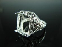 6199 STERING SILVER RING SETTING, 13X10 MM EMERALD OR RECTANGLE GEMSTONE, SIZE 7.5