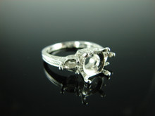 6207 Ring Setting Sterling Silver Size 7, 9 mm round center 2 4.5 mm round side gemstones
