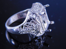 6219 STERLING SILVER FILIGREE RING SETTING, 12X10 MM EMERALD CUT FACETED GEMSTONE, SIZE 7.25