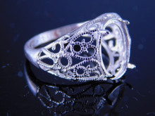 6222 STERLING SILVER FILIGREE RING SETTING, 12X10 MM OVAL FACETED GEMSTONE, SIZE 8