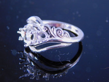 6224 STERLING SILVER RING SETTING, 3 STONE, 6 MM & 2 - 3.5 MM ROUND GEMSTONE, SIZE 7