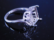 6225 STERLING SILVER RING SETTING, 3 STONE, 10 MM SQUARE & 2 - 1.5 MM ROUND GEMSTONE, SIZE 7.5