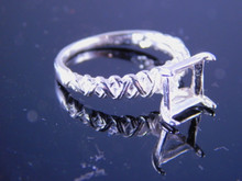 6226 STERLING SILVER RING SETTING, 8 MM CUSHION CUT FACETED GEMSTONE, SIZE 7.25