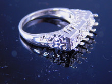 6227 STERLING SILVER FILIGREE RING SETTING,  3 STONE, 3 - 4.5 ROUND FACETED GEMSTONE, SIZE 8.5