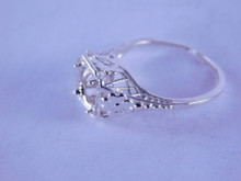 6265 Antique filigree sterling silver ring mounting, 6 mm faceted stone, size 4.75