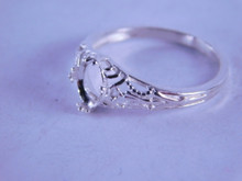 6288 Ring Filigree Sterling Silver, 7x5 mm oval shallow cut gemstone, Size 7