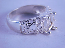 6293 STERLING SILVER RING SETTING, 9X7 MM OVAL & 4 - 2 MM OVAL FACETED GEMSTONE, SIZE 8