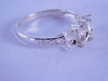6299 Sterling Silver Ring Setting 3 Stone 1-7x5 and 2-5x4 mm Stones, Size 6