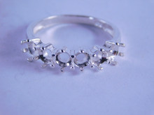 6310 Sterling Silver Ring Setting, 6-4 mm Round Faceted Stones, Size 7