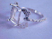 6315 STERLING SILVER RING SETTING, 10X8 MM EMERALD CUT FACETED GEMSTONE, SIZE 7