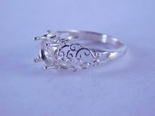 6344 STERLING SILVER FILIGREE RING SETTING, 8 MM ROUND FACETED GEMSTONE, SIZE 7