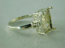 6385 RING STERLING SILVER THREE STONE, 12 X 10 MM & 2-ACCENTS2.5 MM , SIZE 7.75