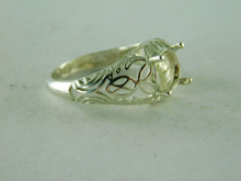6381 RING STERLING SILVER FILIGREE, 8 MM ROUND FACETED GEMSTONE, SIZE 7.5