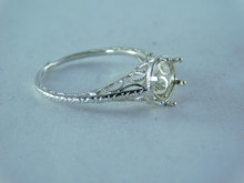 6377 RING STERLING SILVER FILIGREE, 7.5 MM FACETED GEMSTONE, SIZE 6.75