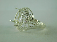 6393 STERLING SILVER FILIGREE RING SETTING, 16 MM ROUND FACETED OR CABOCHON GEMSTONE, SIZE 9