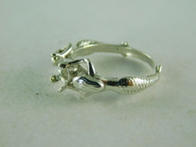 6399 STERLING SILVER DOUBLE MERMAID RING SETTING, 6 MM ROUND FACETED OR CABOCHON GEMSTONE, SIZE 8.5