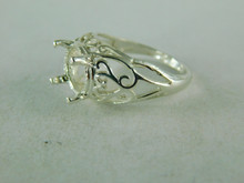 6403 STERLING SILVER FILIGREE RING SETTING, 10 MM ROUND FACETED GEMSTONE, SIZE 8