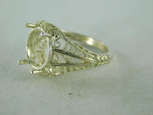 6407 STERLING SILVER FILIGREE RING SETTING, 11X9 MM OVAL, FACETED OR CABOCHON GEMSTONE, SIZE 6