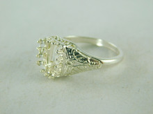 6411 STERLING SILVER FILIGREE RING SETTING, 8X6 MM EMERALD CUT FACETED GEMSTONE,  SIZE 8