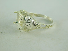 6421 STERLING SILVER FILIGREE RING SETTING, 10X8 EMERALD CUT FACETED GEMSTONE, SIZE 8.5