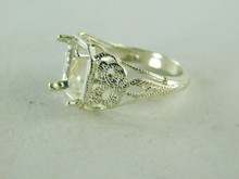 6424 STERLING SILVER FILIGREE RING SETTING, 10X8 MM EMERALD CUT FACETED GEMSTONE, SIZE 6.25
