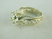 6430 STERLING SILVER FILIGREE RING SETTING, 7 MM ROUND FACETED GEMSTONE, SIZE 8