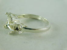 6436 STERLING SILVER RING SETTING, 3 STONE 1 - 8 MM CUSHION CUT & 2 - 4.5  MM  ROUND FACETED GEMSTONE, SIZE 8.25