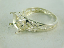 6444 STERLING SILVER FILIGREE RING SETTING, 9X7 MM CUSHION CUT GEMSTONE, SIZE 7.25