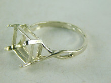 6445 STERLING SILVER RING SETTING, 11X9 EMERALD CUT FACETED GEMSTONE, SIZE 8