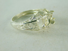 6447 STERLING SILVER FILIGREE RING SETTING, 3 STONE, 1 - 7X5 MM & 2 - 6X4 MM OVAL FACETED GEMSTONE, SIZE 6.25