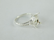 6468 STERLING SILVER RING SETTING, 3 STONE, 1 -  12X10 MM OVAL & 2 - 2 MM ROUND FACETED GEMSTONE, SIZE 7.75