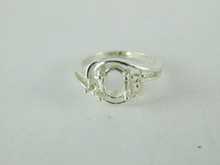 6481 STERLING SILVER RING SETTING, 3 STONE, 1 - 7X5 MM OVAL & 2 - 1.71 MM ROUND FACETED GEMSTONE, SIZE 5.25