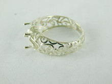 6485 STERLING SILVER FILIGREE RING SETTING, 9X7 MM OVAL FACETED GEMSTONE, SIZE 6.25