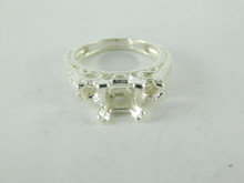 6488 STERLING SILVER RING SETTING, 3 STONE, 1 - 5.5 MM PRINCESS & 2 - 2.5 MM ACCENTS FACETED GEMSTONE, SIZE 5