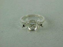 6515 STERLING SILVER RING SETTING, 3 STONE, 9X7 MM OVAL & 2-4.5 MM ROUND FACETED GEMSTONE, SIZE 7.25