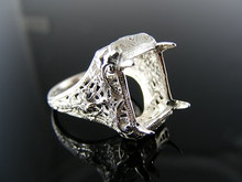 R58 STERLING SILVER RING SETTING, 12X10 EMERALD CUT GEMSTONE, SIZE 6.25