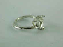 6537 Sterling Silver Ring Setting,  9x9 mm Heart Faceted Stone, Size 7.25