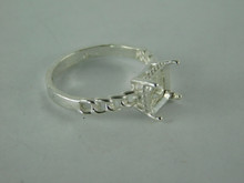 6564 STERLING SILVER RING SETTING, 7 MM PRINCESS FACETED GEMSTONE, SIZE 7.75