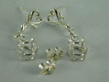 6587  Sterling Silver Earrings with Heart Posts, 16x12 mm Oval Setting