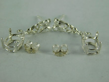 6595 Sterling Silver Earrings with Designer Posts, 8x6 mm Oval Setting