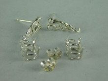 6598 Sterling Silver Earrings with Designer Posts, 7x5 mm Oval Setting