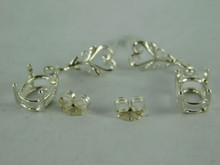 6602  Sterling Silver Earrings with Heart Posts, 6x4 mm Oval Setting