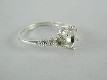 6612 Sterling Silver Ring Setting, (3 stone) 8x6 mm oval faceted & (2) 3 mm Round, size 8.75