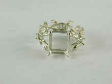 6650 Sterling Silver Ring Setting, (3 Stone) 11x9 Emerald & (2) 3.5mm Rd, Size 9.75