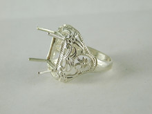 6665 Sterling Silver Ring Setting, 12x10 Emerald or Rectangle, w/ Extended Prongs, Size 6.75