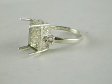 6666 Sterling Silver  Ring Setting, 12x10 Emerald & (2) 2-2.5 mm Rd Accents, w/ Extended Prongs, Size 7.5