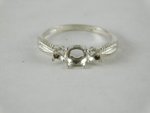 6678 Sterling Silver Ring Setting, Multi-Stone, 6mm Rd & (2) 3.5mm Rd Accents, Size 8.75