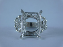 6693 Sterling Silver Ring Setting, 18x13 Shallow Emerald Faceted, Size 7.75