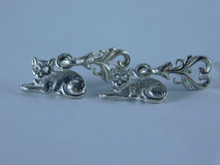 6709 Sterling Silver Cat Earrings with Heart Posts