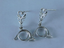 6712 Sterling Silver French Horn Earrings with Heart Posts